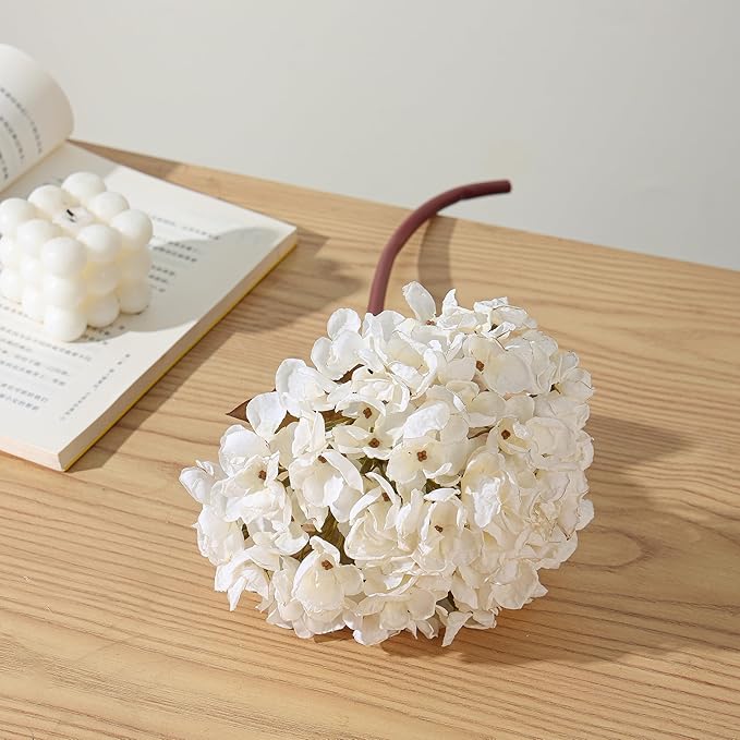 White Dried Hydrangea Flowers Artificial, Faux Fall Floral Stems for Home Decor, Wedding, Vase Fillers (White)