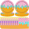 T-Antrix 40 Pcs Ice Cream Party Supplies, Disposable Ice Cream Paper Plates and Napkins Tableware Set for Kids & Girls Birthday, Baby Shower & Themed Parties Serves 20