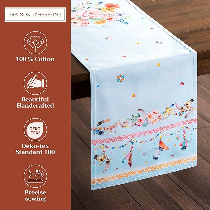 Maison d' Hermine Table Runner 100% Cotton Double Layer Table Runners 72 inches Long Decorative for Home Kitchen Dining Party Baby Shower Wedding Bridal Shower Spring Summer (Ibiza, 14.50" x 72")