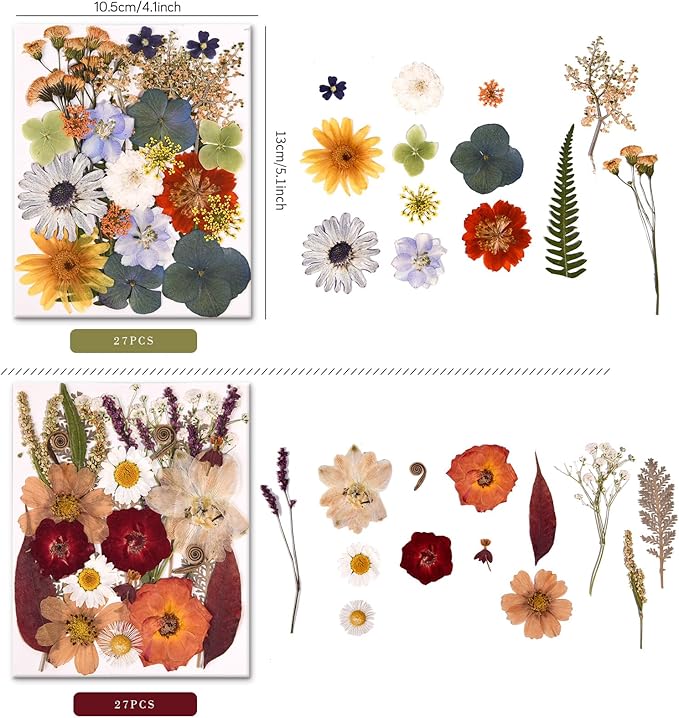 5 Packs of 140 Pressed Dried Flowers and Leaves Real Natural Dried Flowers with Tweezers for DIY Crafts, Resin Jewelry, Card Making, Soap, Candles, Nail Art, and Scrapbooking (5 Colors)