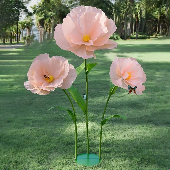 5.8 Ft Giant Artificial Flowers,Large Paper Flower,Huge Poppy Flowers Decoration for Wedding,Hotel,Office,Window Display and Home Farmhouse Decor(Champagne)