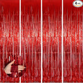 Keyali 4 Pack 3.3 * 8.3 ft Foil Curtain Metallic Tinsel Fringe Curtains Photo Booth Props Backdrop for Birthday Wedding Engagement Baby Shower Christmas Holiday Celebration Partyl,Red