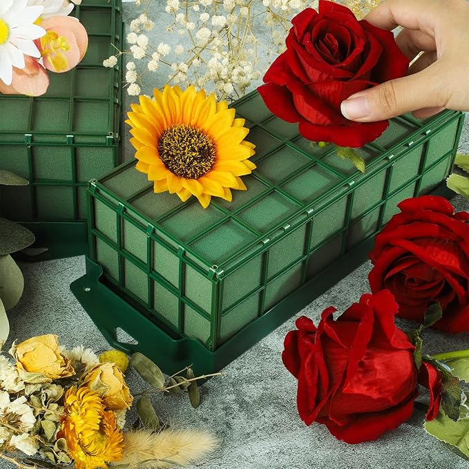 24 Packs Floral Foam Cage Rectangle Flower Cage Holders with Floral Foam Flower Arrangement Supplies for Fresh Flowers, Home Wedding Decorations, 11.8 x 4.3 x 3.1 Inches
