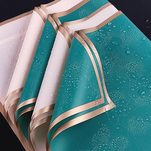 Jutieuo 20 Sheets Pink Flower Wrapping Paper, Waterproof Floral Wrap Gold Edge Bouquet Wrapping Paper Florist Supplies (22.8 x 22.8 inch)