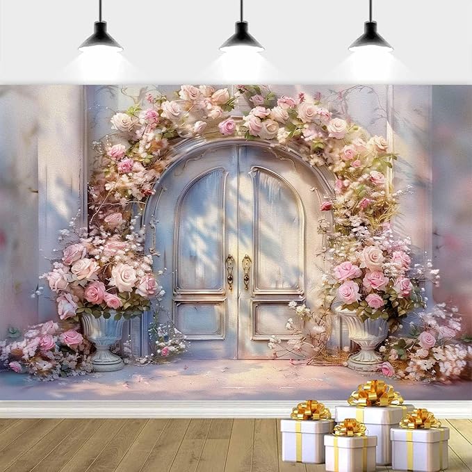 12X10ft Pink Floral Photography Backdrop, Retro Oil Painting Flowers Photography Backdrop Dreamlike Wedding Portrait Photo Background Wedding Birthday Party Background Banner Decor