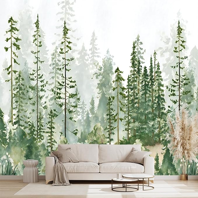 Boys or Girls Cartoon Pine Tree Forest Peel and Stick wallpeper Nursery Kids Bedroom Wall murals for Bedroom Living Room - 85"x118"