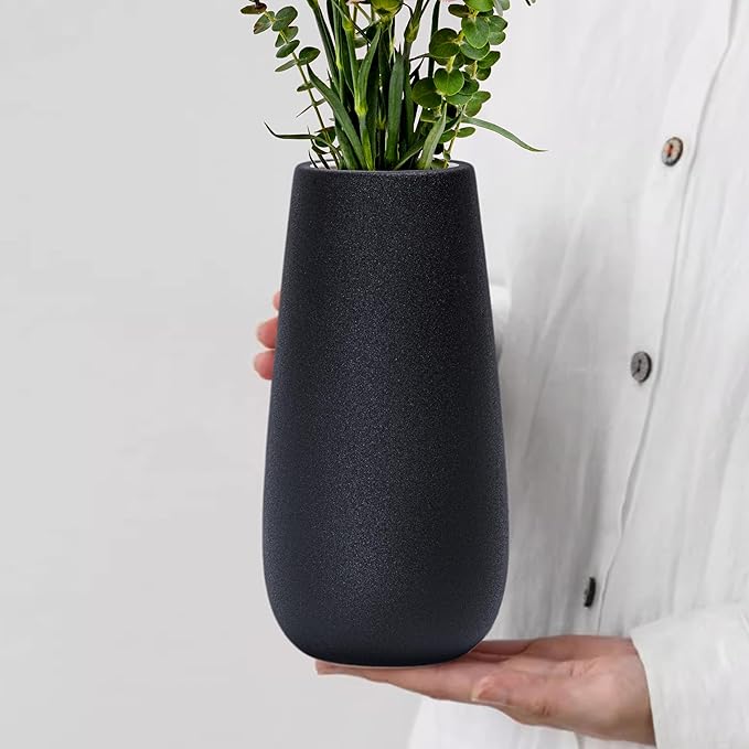 D'vine Dev 10 Inch Raven Grain Elegant Oval Ceramic Vase for Flowers, Home Décor Vase with Design Box, VS-LD-B-3