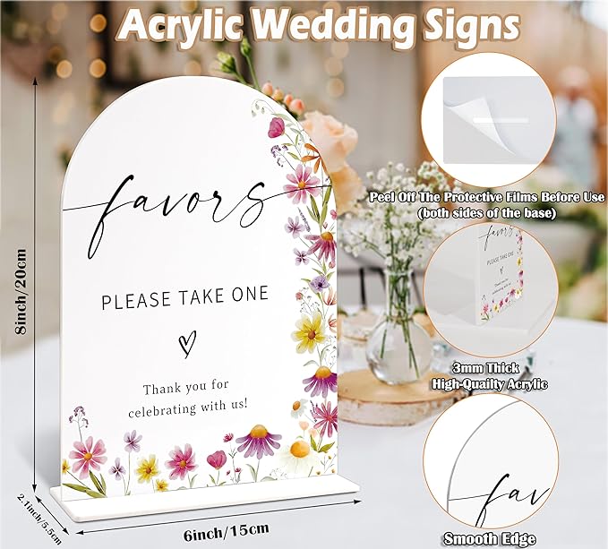 Favors Please Take One Sign for Wedding Table Decor, Wild Flower Arch Acrylic Wedding Signs for Reception, Floral Bridal Shower Engagement Party Decor for Baby In Bloom Baby Shower Decorations