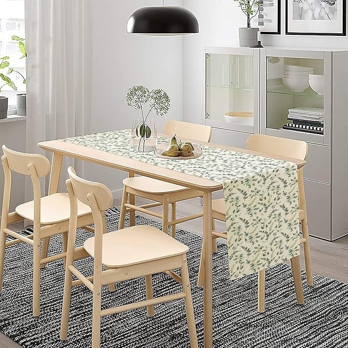 Watercolor Leaf Table Runner, Green Botanical Leaves Nature Decor Table Runner for Kitchen Dining Party Picnic Decoration, 13x120 Inch