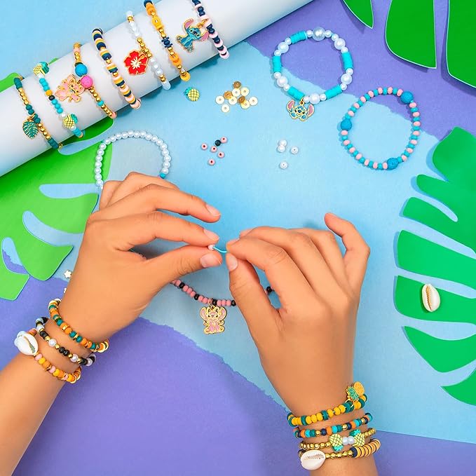Fashion Angels Disney Stitch Cute & Feisty DIY Jewelry Design Kit, Makes 10+ Charm Bracelets, Includes Charms, Beads & Elastic, Ideal for Girls & Boys