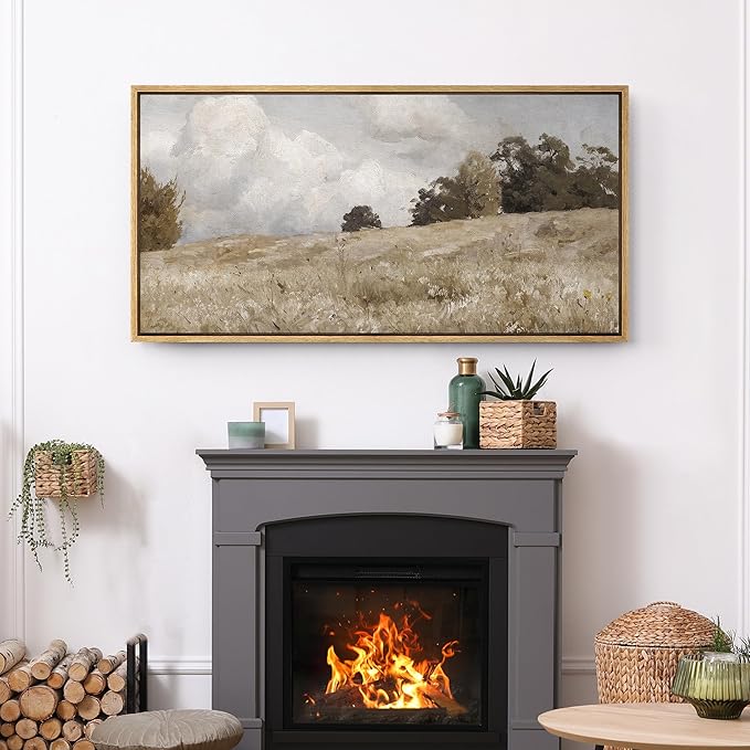 SIGNFORD Extra Large Framed Canvas Print Wall Art Rustic Countryside Landscape Illustrations Modern Art Relax/Calm Warm for Living Room, Bedroom, Office - 60"x30"