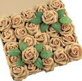 DuHouse 25Pcs Artificial Roses Flowers Fake Roses with Stems Real Touch Foam Flowers for DIY Wedding Bouquet Baby Shower Centerpiece Floral Arrangement Party Home Decor (Light Gold)
