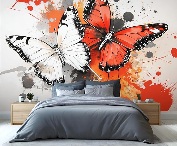 Modern Watercolor Butterfly Wall Mural, Abstract Butterfly 3D Wall Murals, Ink Painting Wallpaper Mural, for Living Room Bedroom Large Wallpaper Indoor Decor 177.16" W x120 H