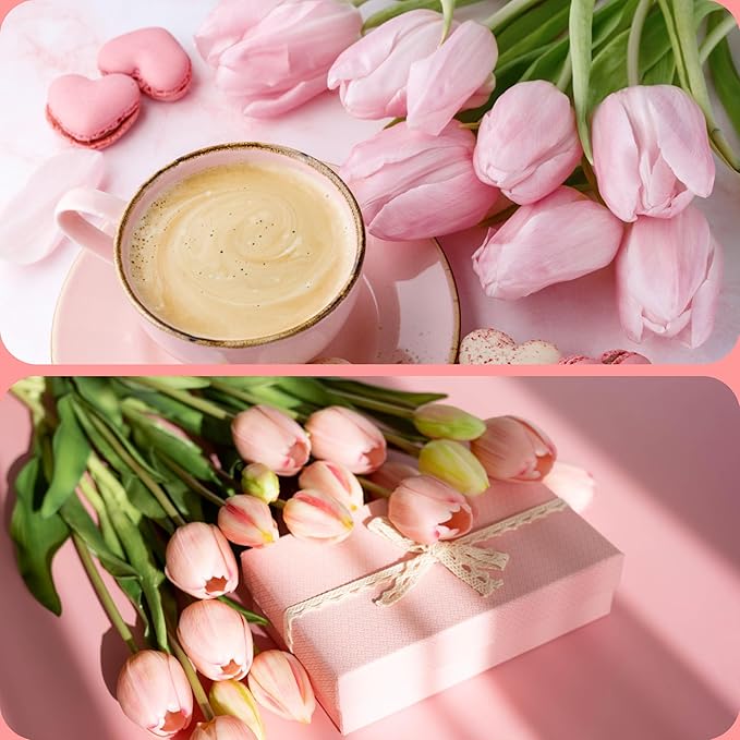 Sggvecsy 30 Pcs Fake Tulips Artificial Flowers Real Touch PU Faux Flowers Tulip Stems for Wedding Spring Bouquet Floral Arrangement Home Party Office Decorations for Mother's Day (Milk Pink)