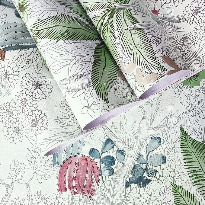 Erfoni 17.7inch x 393.7inch Floral and Leaf Wallpaper Floral Peel and Stick Wallpaper Green Contact Paper Vintage Flower Wallpaper Stick and Peel Self Adhesive Removable Wallpaper for Bedroom Decor