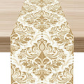 Golden Damask Table Runner, Luxury Antique White Gold Bohemian Exotic Flower Cafe Table Center Decor for Home Kitchen Dining Patio Holiday Party Indoor Outdoor Table Decorations 13x36 inch