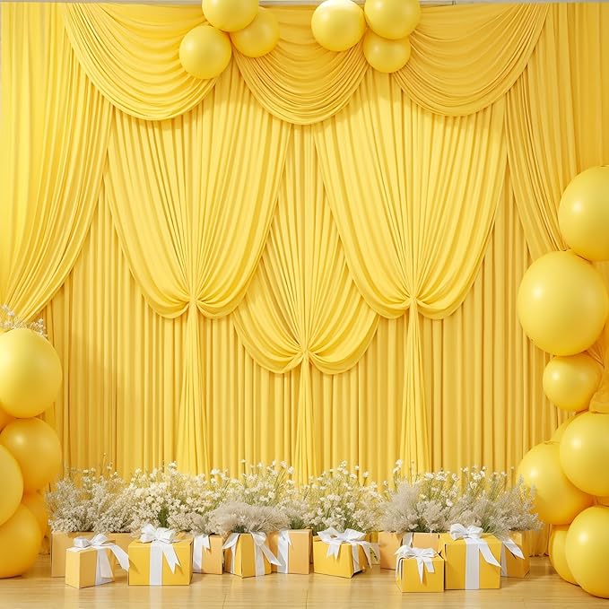 Yellow Backdrop Curtains-Wrinkle-Free Polyester Photography Drapes Party Curtain Background for Baby Shower Wedding Decorations- 16 X10FT (Yellow)
