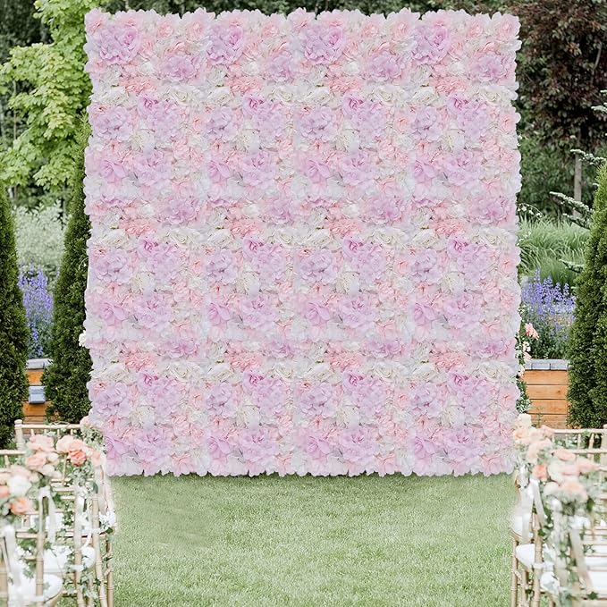 LOYALHEARTDY Artificial Flower Wall Panels 12 Pack of 16 x 24" Flower Wall Mat Faux Rose Flower Backdrop Panels for Backdrop Wedding Wall Decorations Light Pink