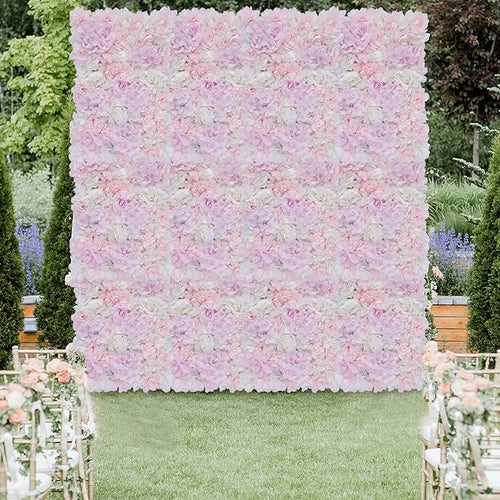 12 Pcs Artificial Flower Wall Panel 3D Silk Fabric Floral Backdrop Flower Wall Decor for Wedding Party Event Photo Stage (Light Pink Hydrangea Rose)