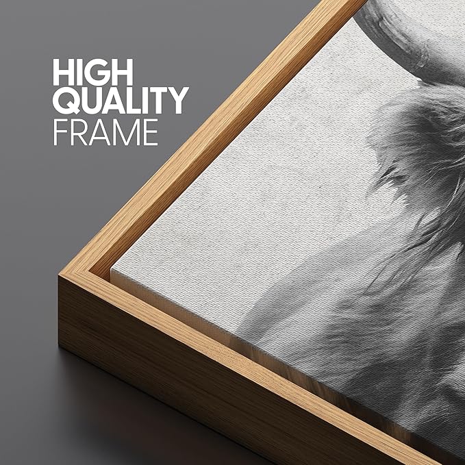 SIGNFORD Large Framed Canvas Print Wall Art Highland Gentleman Portrait of a Highland Cow Illustrations Modern Art Relax/Calm Warm for Living Room, Bedroom, Office - 60"x20"