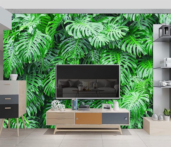 Tropical Botanical 3D Wallpaper Bedroom Green Leaf Plant Monstera murals Aesthetic Room Decor Living Room tv Background Large Wall Mural - 91"x65" Not Peel and Stick