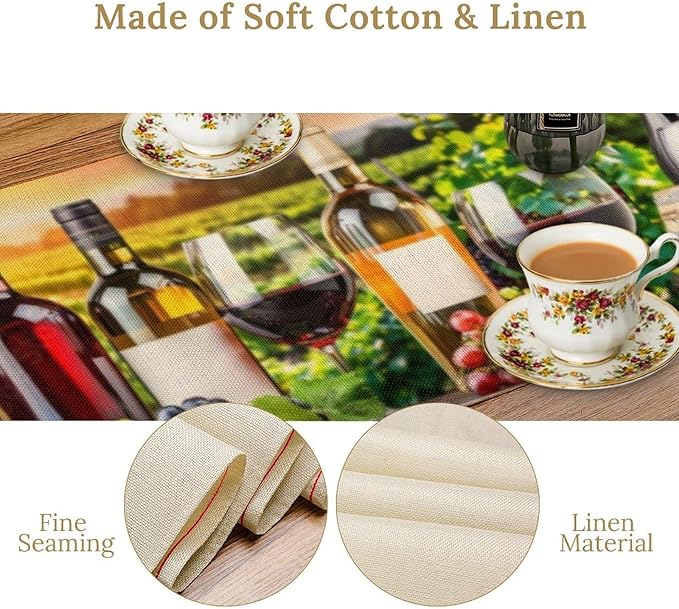 Red Wine Retro Table Runner, Table Dresser Runner, Kitchen Dining Table Runners for Indoor Outdoor Holiday Decor 13x70 in