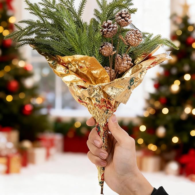 Adnee 2 Roll 10 Yard Floral Foil Plant Pot Covers, Matte Texture Christmas Plant Pot Foil with Patterns, Golden Floral Pot Wrapping Paper for Christmas Home Flower Pot DIY decor