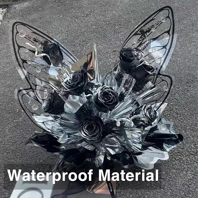 LLBWKC 20 Sets Butterfly Flower Wrapping Paper, Waterproof Butterfly Flower Bouquet Wrapping Paper, OPP Clear Floral Wraps for Florist Supplies, Gift Packaging, DIY Craft 20x22 in (Black Butterfly)
