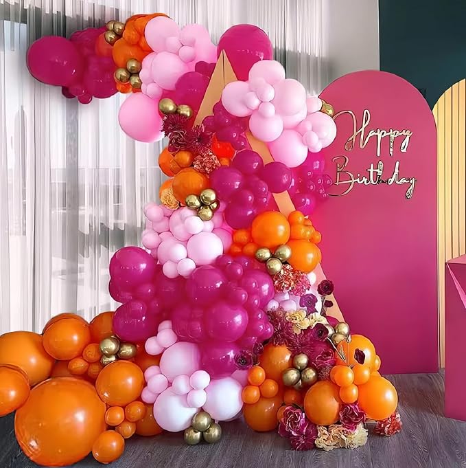 Pink and Orange Balloons 12 Inch Pastel Hot Pink Orange Latex Balloon with Gold Confetti Helium Party Balloons for Tropical Fall Birthday Halloween Baby Shower Thanksgiving Decoration