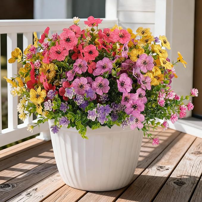 12 Bundles Artificial Flowers for Outdoor,UV Resistant Silk Daisy&Plastic Fake Flowers,Realistic Faux Plants for Spring Decor,Porch,Patio,Garden,Window Box(Mixed)