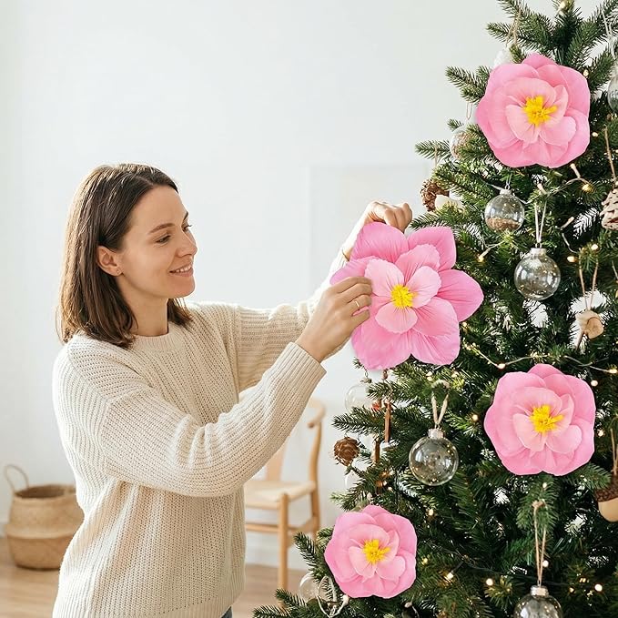 Giant Paper Flowers Artificial Large Paper Flower Decoration for Handcrafted Wall Backdrop Christmas Mexican Wedding Graduation Bridal Shower Birthday Party Supplies(Gradient Pink,12 Pcs)
