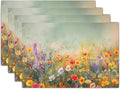 Floral Placemats Set of 4 Spring Summer Wild Flower Washable Non-Slip Heat Resistant Place Mats 12x18 Inch Vintage Rustic Linen Table Mats for Kitchen Dining Party Decor