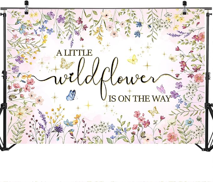 Mocsicka Wildflower Baby Shower Backdrop A Little Wildflower is On The Way Girl Baby Shower Decorations She is a Wildflower Photoshoot Background Banner (7x5ft)