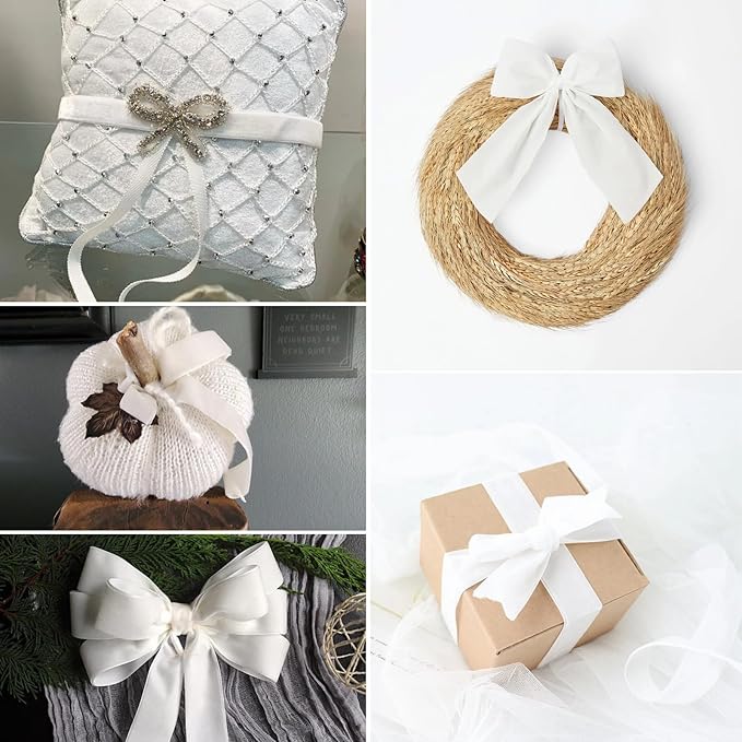 White Velvet Ribbon - 1 inch x 10 Yards for Gift Wrapping, Crafts, Christmas Decor, Bow Making, Vintage Fabric