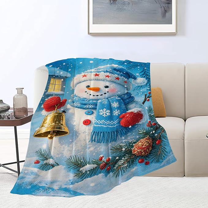 Snowman Blanket Christmas Throw Blanket Winter Snow Soft Cozy Fleece Fuzzy Stuffed Plush Flannel Gifts for Girls Women Boys Kids Adults 60"X80"