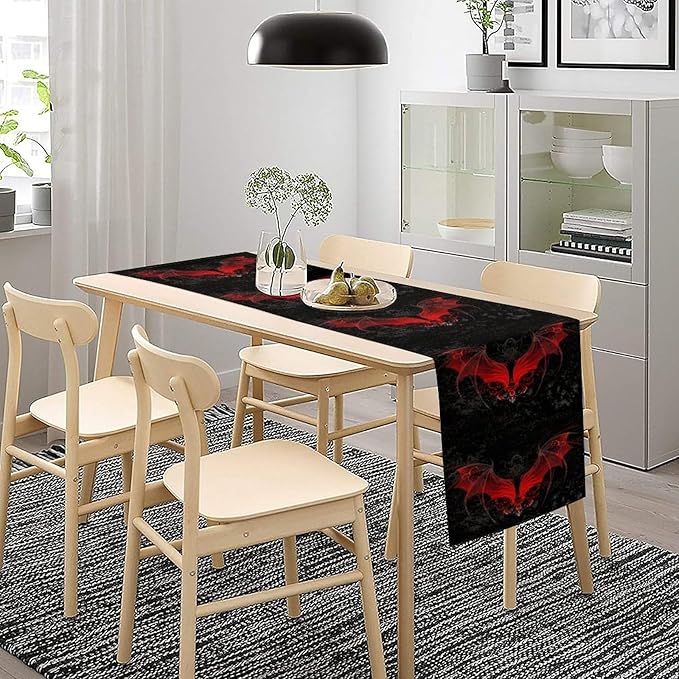 Gothic Table Runner,Red Bat Pattern Table Runner for Home Kitchen Table Dining Garden Farmhouse Wedding Party Decor 13x60 Inch