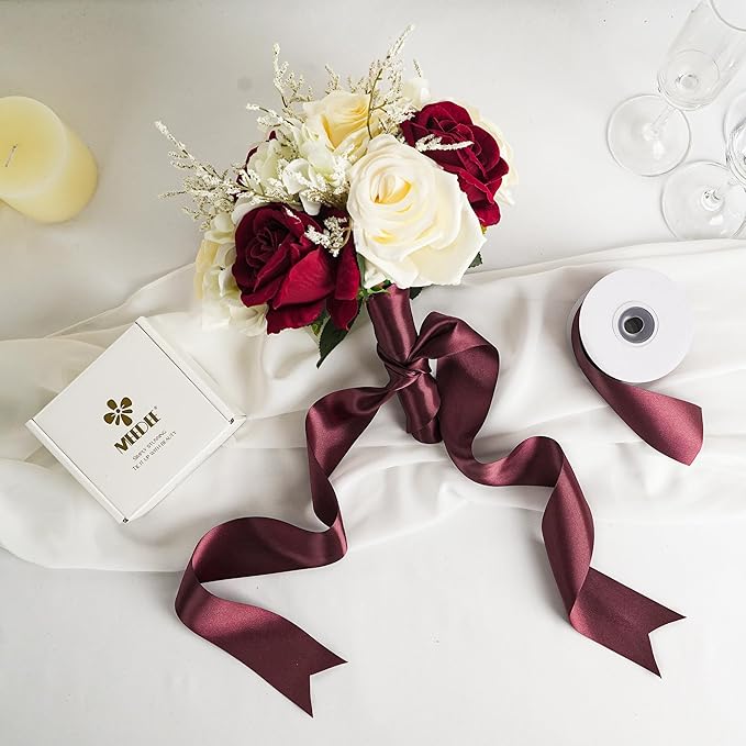 MEEDEE Satin Ribbon 2 inch Wide Double Faced Burgundy Ribbon for Christmas Tree, Crafts, Weddings, Flower Bouquet