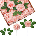 InnoGear Artificial Flowers, 50 Pcs Blush Foam Fake Roses Bulk with Stems for Decoration DIY Wedding Bouquets Centerpieces Bridal Shower Party Christmas Tree