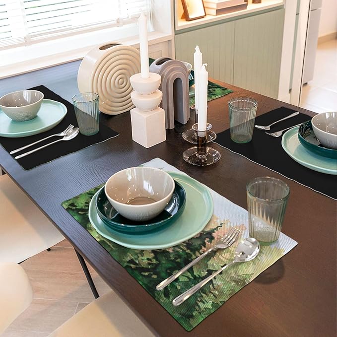 Green Forest Placemats Set of 4,Watercolor Tree Spring and Summer Kitchen Living Room Table Decor Dinner Mat 12x18 Inch 4 PCS, Style-8