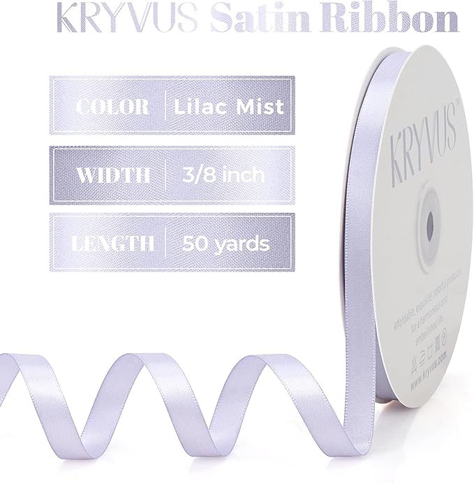 Lilac Mist Satin Ribbon, Double Faced 3/8 Inch X 50 Yards Lilac Mist Ribbon, Premium Satin Ribbon for Gift Wrapping, Crafts, Hair Bow Making, Sewing, Flower Bouquet, Wedding Party Decor