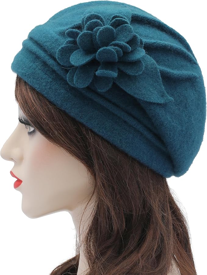 ZLYC Women Wool Cloche Bucket Hat 1920s Vintage Dress Winter Hats with Flower Accent