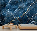 Blue Marble Wall Mural, Gold Vein Marble 3D Wall Murals, Luxury Navy Stone Wallpaper Mural, for Living Room Bedroom Large Wallpaper Indoor Decor 78.7" W x55.1 H