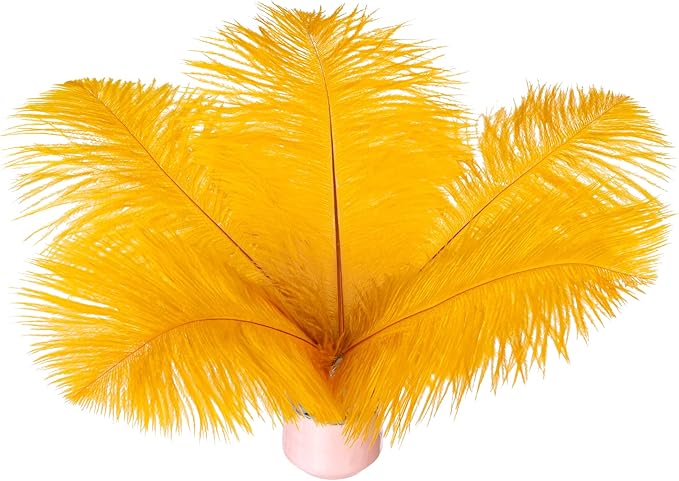 Piokio 20 pcs Gold Ostrich Feathers Plumes 8-10 inch(20-25 cm) Bulk for DIY Clothes, Feather Pens, Dream Catcher, Gatsby Decorations