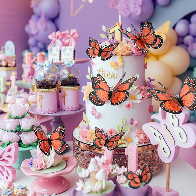 SAOROPEB 3D Butterfly Wall Decor, 48 Pcs Double Layer Butterfly Decorations for Party Decorations Locker Decor Refrigerator Decal, Reusable (Monarch)