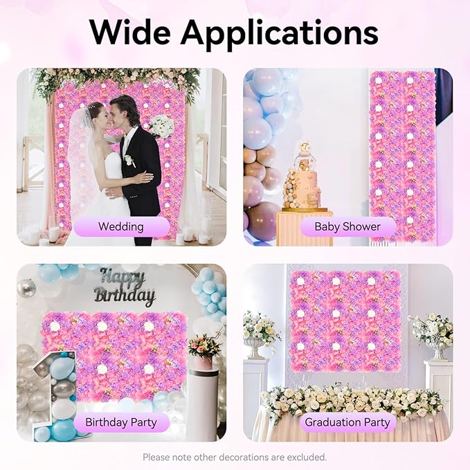 3D Flower Wall Panel 12Pcs Artificial Flower Wall Background Silk Rose Mat for Wedding Wedding Decor Shop Photo Backdrop (Flower Type C)