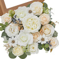 Serwalin Artificial White Flowers for Wedding, Silk Flowers Cake Decoration, Fake Flowers for Centerpieces Bouquets White Roses Peonies, Bridal Shower DIY Christmas
