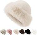 Womens Winter Faux Fur Bucket Hat, Fluffy Fisherman Fuzzy Bucket Hat