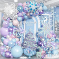 Winter Wonderland Balloon Arch Garland Kit, Snowflake Blue Pink Purple Silver White Balloons Snowflake Star Foil Balloon for Holiday Snow Princess Xmas Christmas Baby Shower Birthday Party Decorations