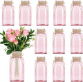 Vintage Glass Flower Vase，12 Pack Pink Farmhouse Glass Centerpiece Vases Mason Jars for Weddings, Parties & Home Decor Bulk (12, Pink)
