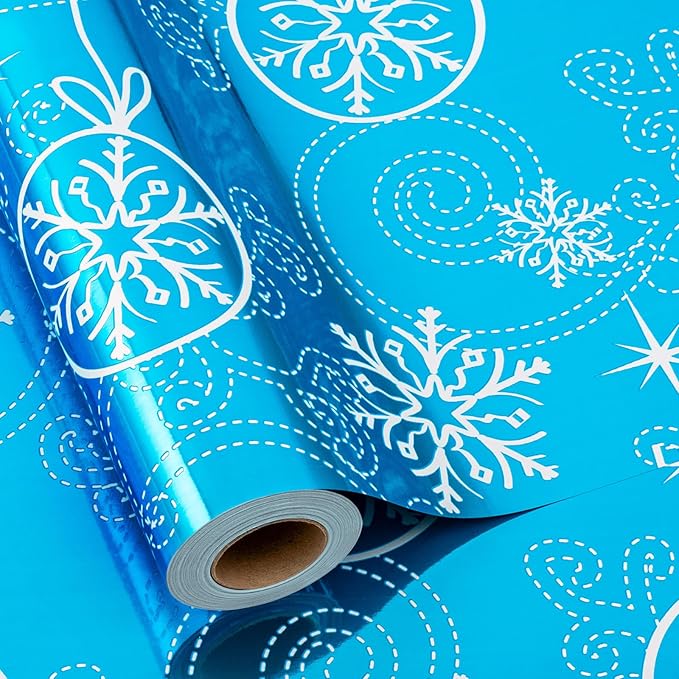 MAYPLUSS Christmas Wrapping Paper Roll - 17 Inch X 33 Feet- Christmas snowflake Bell Gift Holiday Pattern Foil Wrapping Paper Sheets Winter Gift Wrap for Holiday, Party, Birthday & Festive Decoration